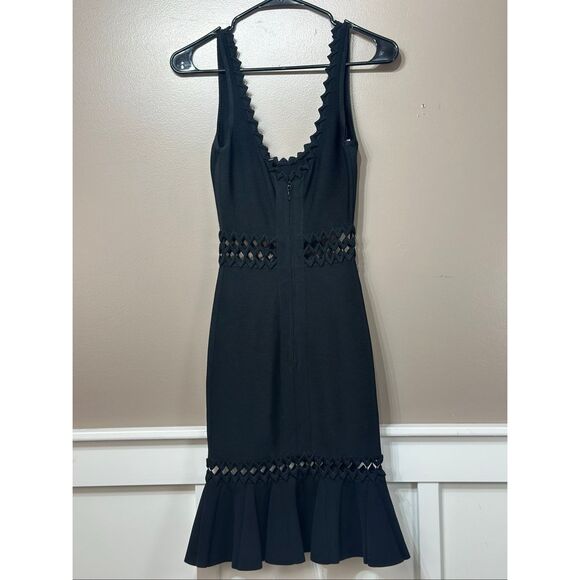 Herve Leger Cut Out Above the Knee Mermaid Cut Black Dress Women's XS - Picture 10 of 11